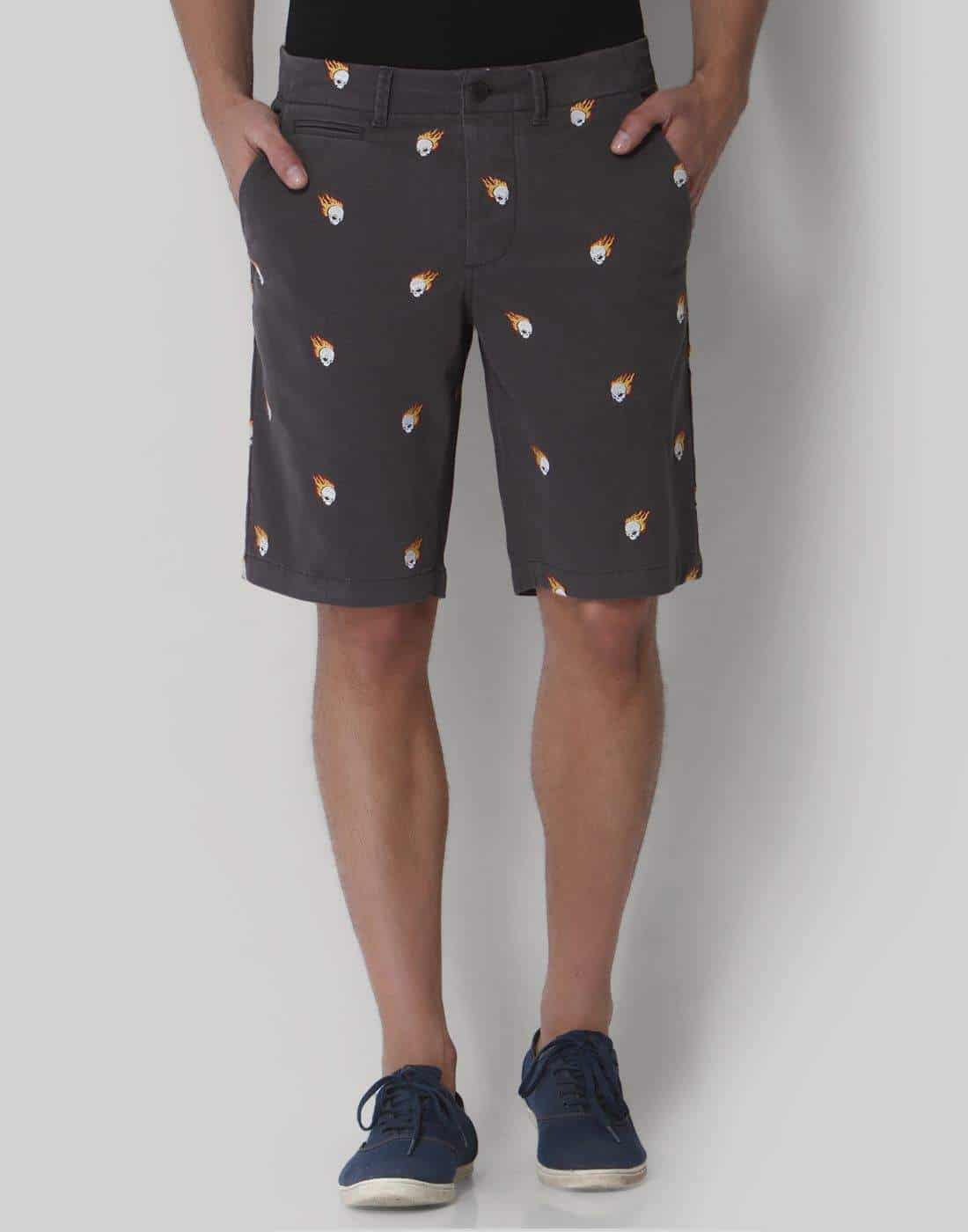 JACK & JONES Grey Skull Print Regular Fit Shorts [L]