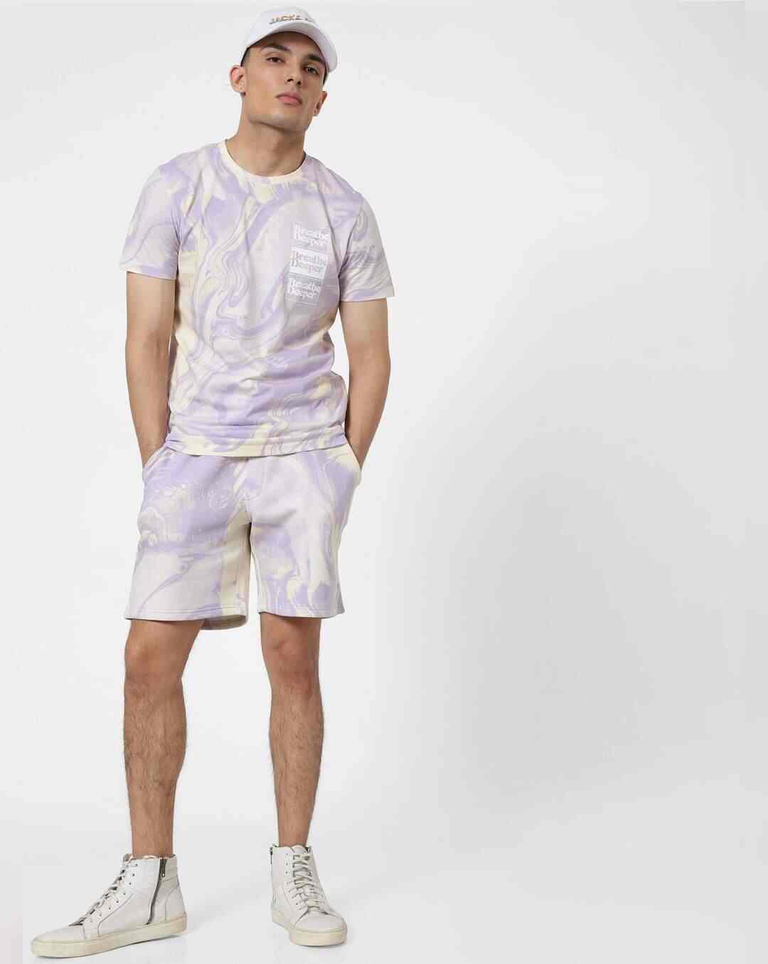 JACK & JONES Purple Mid Rise Tie Dye Sweatshorts (231912002-Lavender)