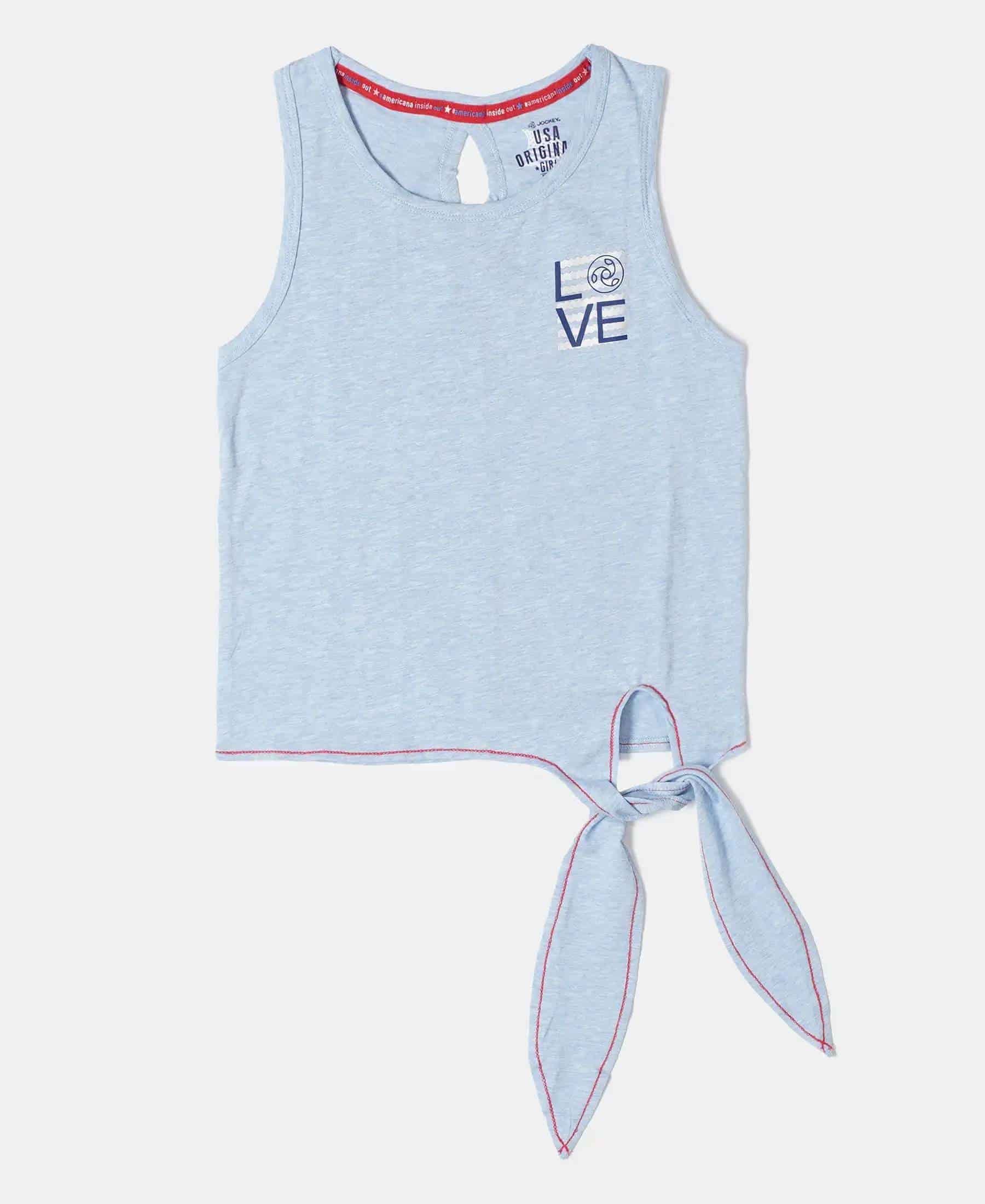 Jockey Girl's Super Combed Cotton Elastane Stretch Graphic Printed Tank Top (Sky Blue Melange Printed, 7 - 8 Years)