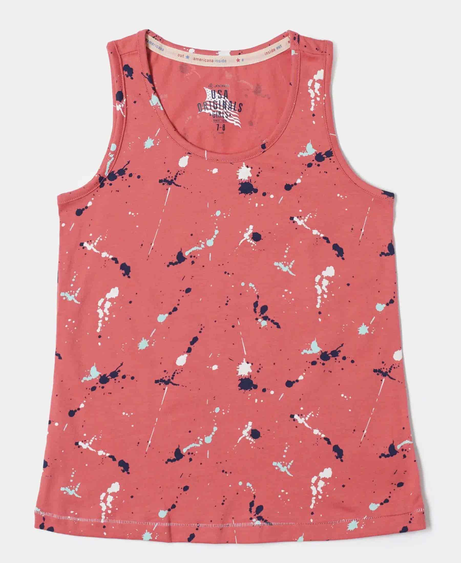 Jockey Girl's Super Combed Cotton Printed Tank Top (Faded Rose, 11 - 12 Years)