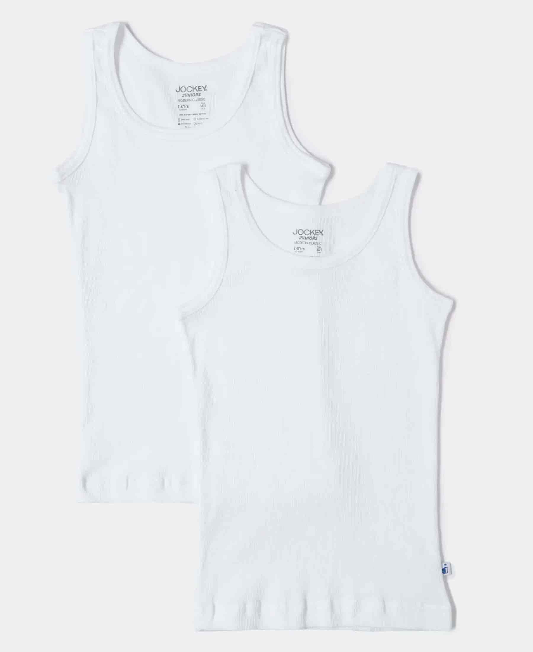 Jockey Super Combed Cotton Rib Fabric Sleeveless Kids Vest (White, Pack of 2 for 7 - 8 Years)