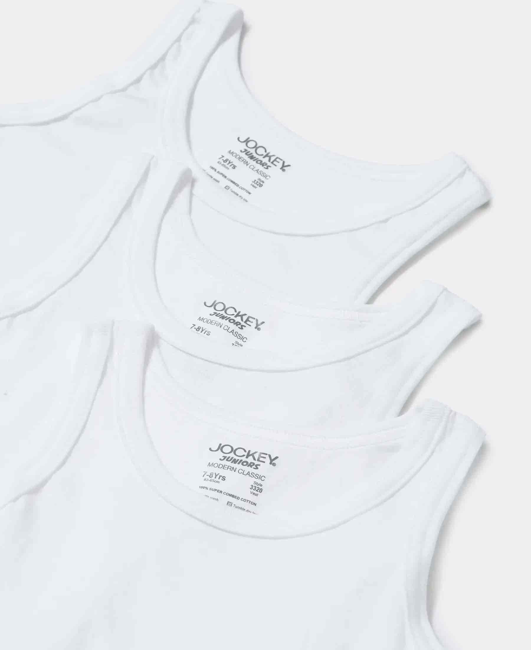 Jockey Super Combed Cotton Round Neck Sleeveless Kids Vest (White, Pack of 3 for 7 - 8 Years)