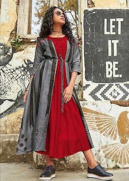 open lace back dress Kalki Fashion - Red Layered Lehenga And Embroidered Blouse In Crepe