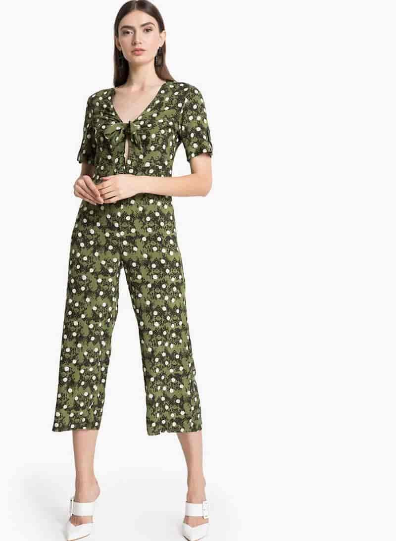 Kazo 118838 Polka Dot Snake Print Jumpsuit (Evergreen)