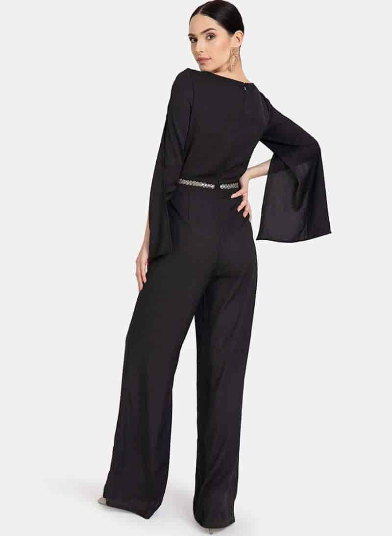 Kazo 119454 Jumpsuit With Embellished Neck & Waist (Black)