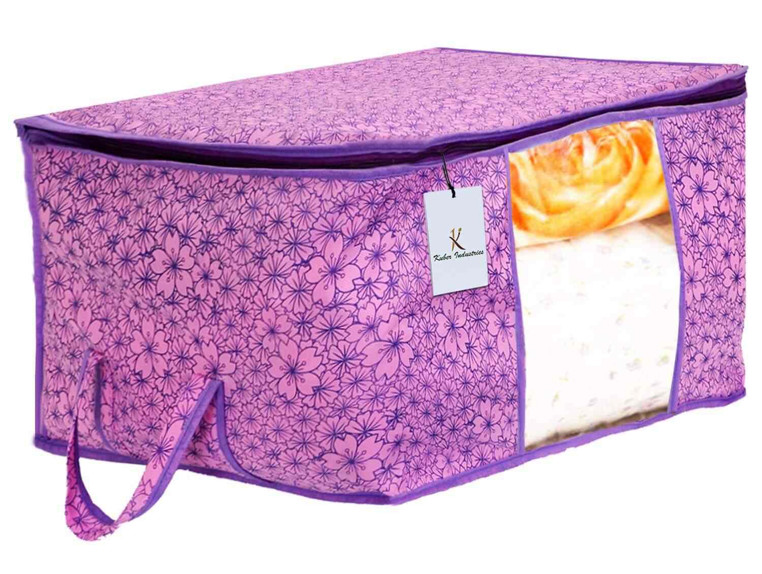 Kuber Industries Metalic Flower Non Woven Saree Cover|Zipper Closer