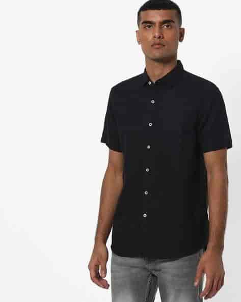 LEE Mens Slim Fit Shirt with Patch Pocket (Black, 460174594003, Size: L)