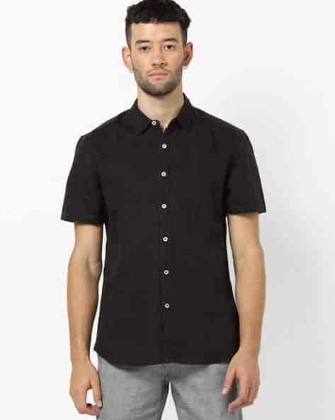 LEE Mens Slim Fit Shirt with Patch Pocket (Black, 460233588003, Size: S)