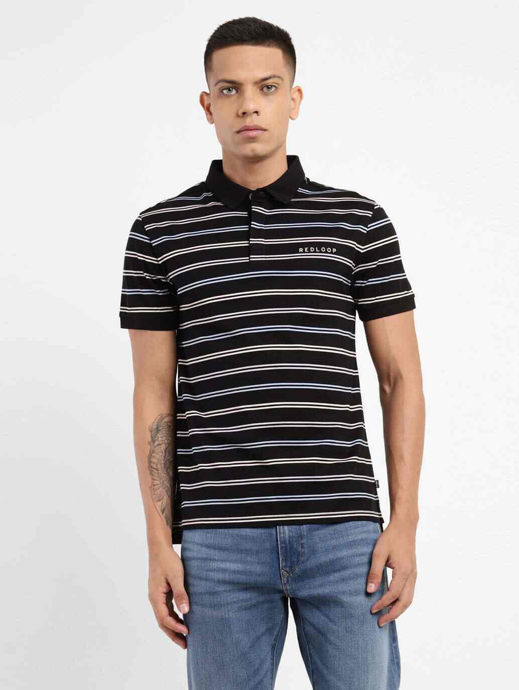 Levi's Mens Striped Polo Collar T-shirt (Black, XXL, 817910060)