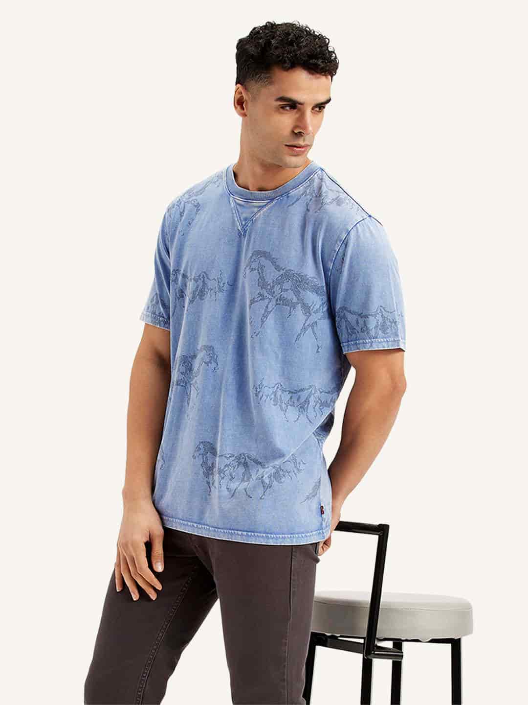 Levi's Mens Conversational Print Regular Fit T-Shirt (Blue, S, 000ze0000)