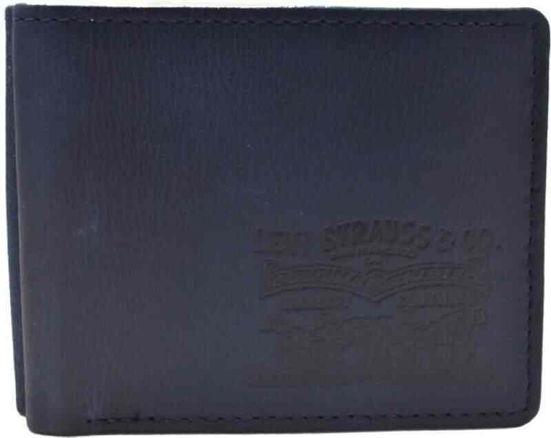 LEVI'S Men's Genuine Leather 4 Card Slots Wallet (Blue)