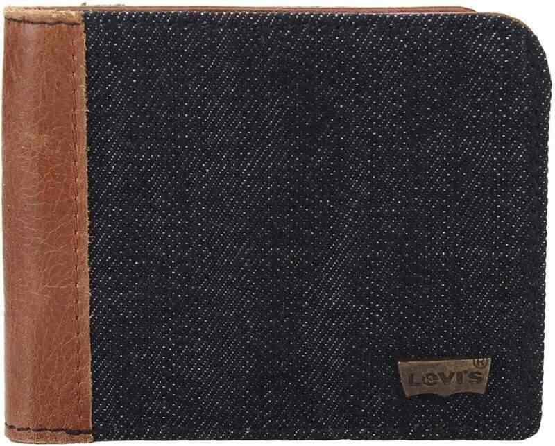 LEVI'S Men's Genuine Leather 8 Card Slots Wallet (Blue)
