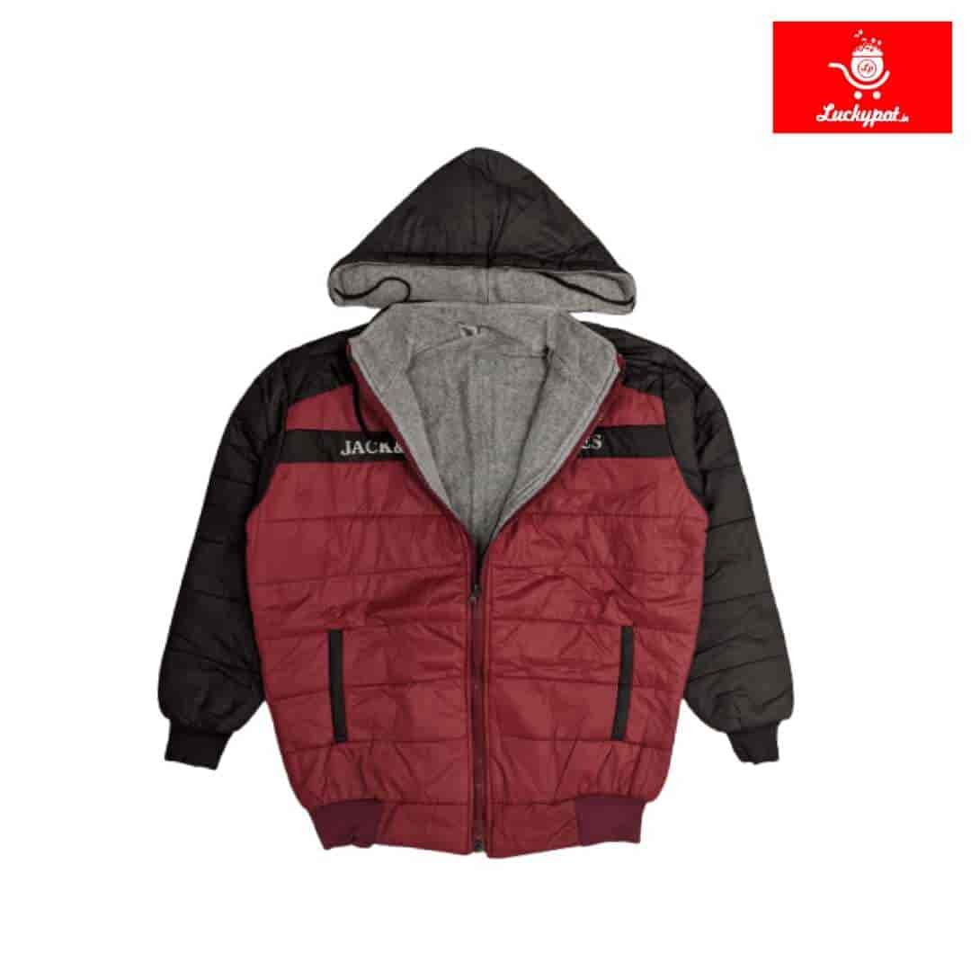Luckypot Polyster Stylish Puffer Hooded Jacket Jarkin With Double Side Pocket Zipper Closure Hand Rip For Men Multicolor XXXXL Raincoat LUCKYPOT Royapuram Chennai Tamil Nadu
