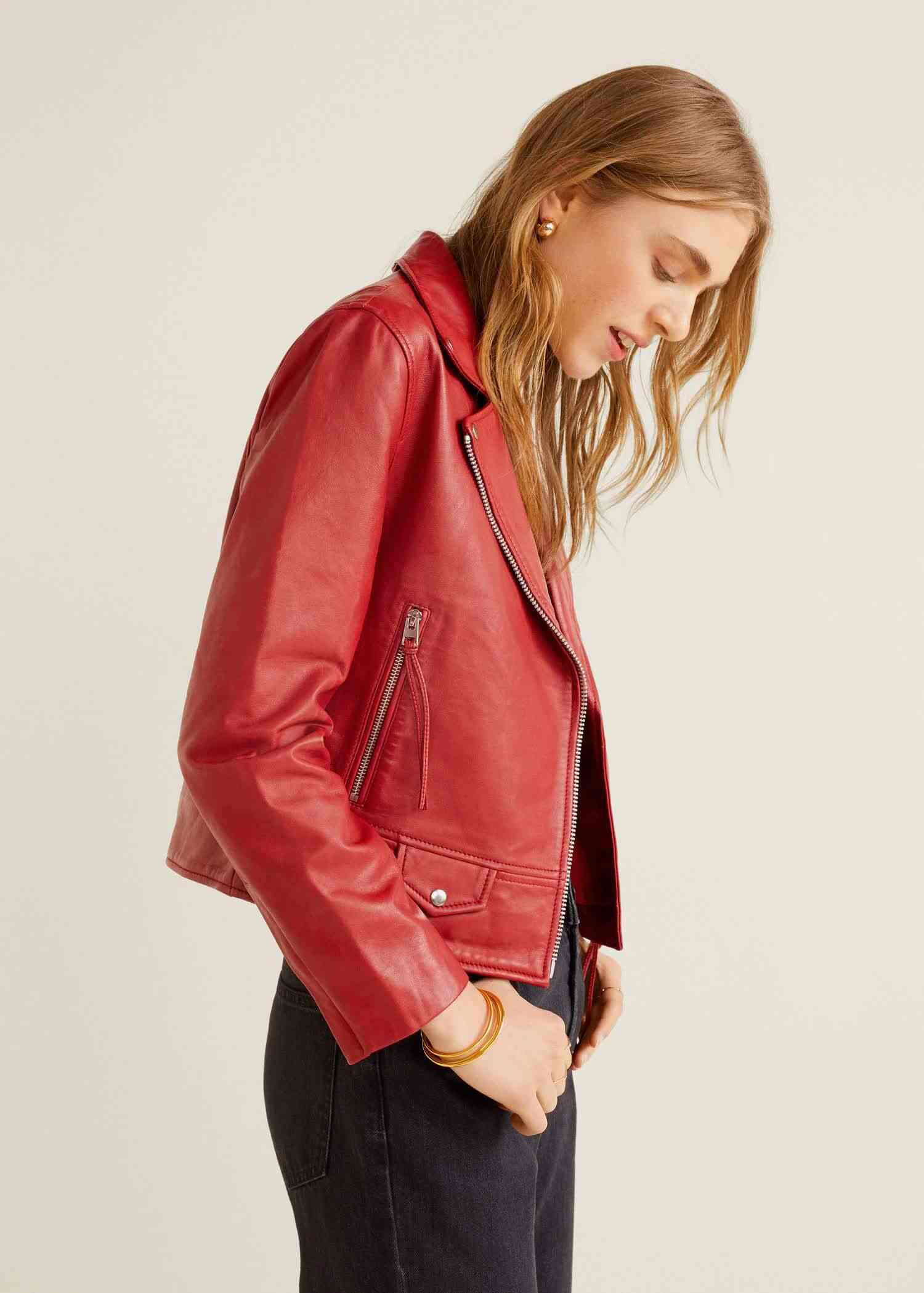 mango red biker jacket
