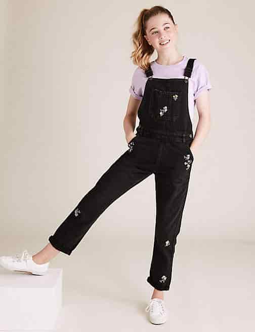MARKS & SPENCER Denim Embroidered Dungarees (6-16 Yrs)