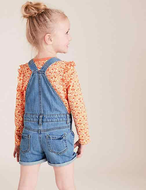 MARKS & SPENCER Denim Dungaree Floral Outfit (2-7 Yrs)