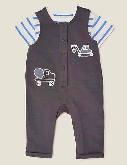 MARKS & SPENCER 2pc Cotton Transport Dungaree Outfit
