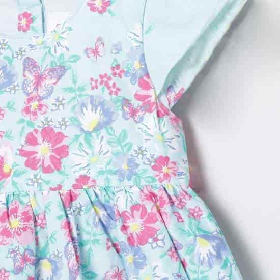 MAX Floral Print A-Line Dress (Blue, 1000010010777)