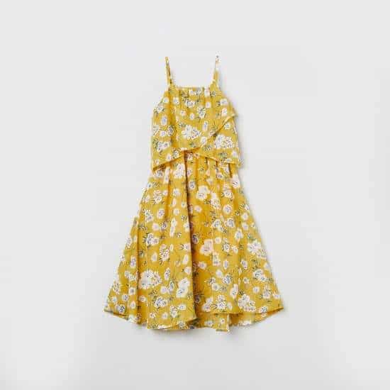 MAX Floral Print Layered A-Line Dress (Yellow, 1000008560781)