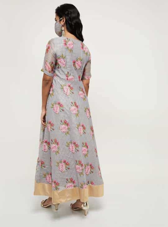 MAX Floral Print MAXi Dress with Mask for Womens (Grey, 1000009345526)
