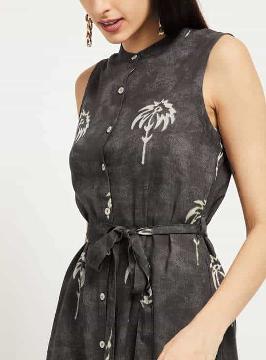 MAX Printed Sleeveless Midi Dress for Womens (Grey, 1000008855694)