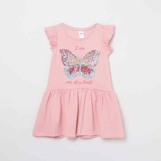 MAX Sequinned Round Neck A-Line Dress (Pink, 1000009932874)