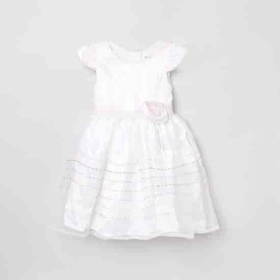 MAX Solid Short Sleeves A-Line Dress (White, 1000008989186)