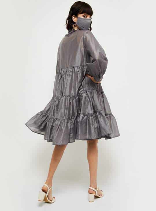 MAX Dobby Midi Shirt Dress with Matching Mask for Womens (Grey, 1000009307942)
