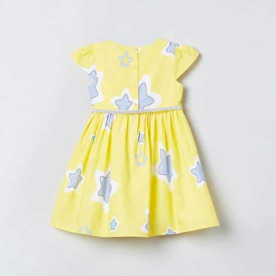 MAX Printed Cap Sleeves Dress (Yellow, 1000008560826)