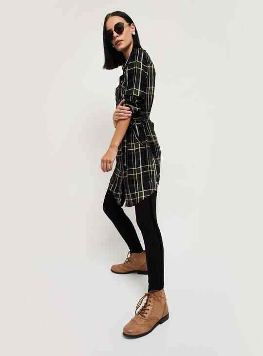 MAX Checked Shirt Tunic with Detachable Belt for Womens (Green, 1000009730080)