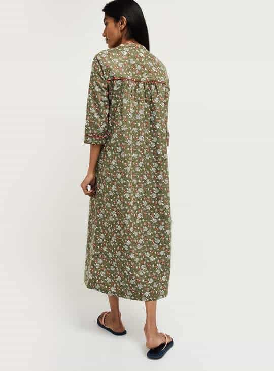 MAX Printed Three-Quarter Sleeves Nightgown for Womens (Green, 1000009643947)