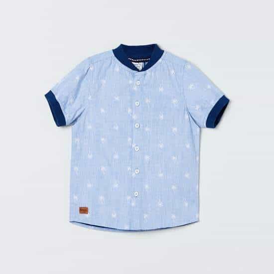 MAX Coconut Print Boys Shirt with Baseball Collar (Blue, 1000008605027)
