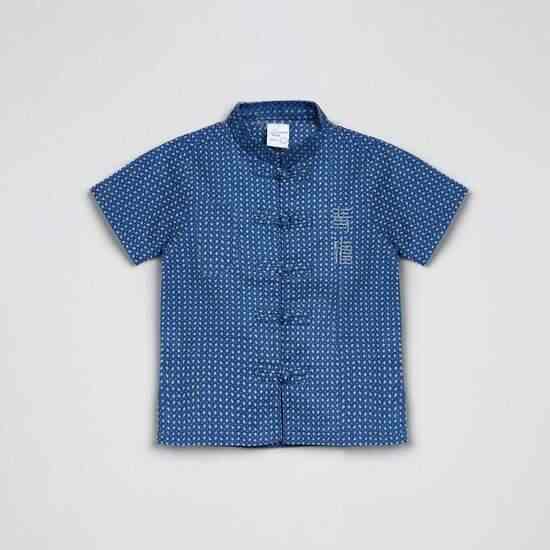 MAX Printed Mandarin Collared Boys Shirt (Blue, 1000008470447)