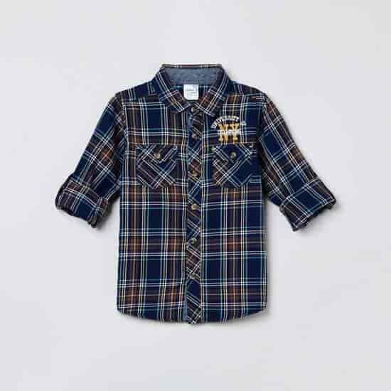 MAX Roll-Up Sleeves Checked Boys Shirt (Blue, 1000008430910)