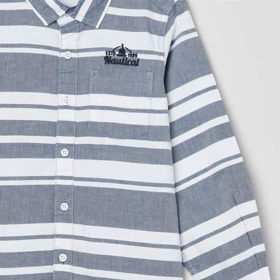MAX Striped Full Sleeve Boys Shirt with Applique (Grey, 1000009826766)