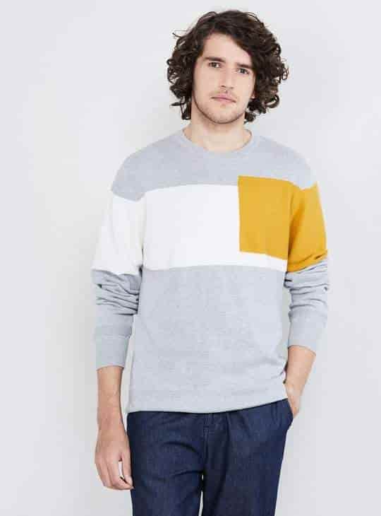 MAX Colourblock Full Sleeves Mens T-Shirt (Grey, 1000009214333)