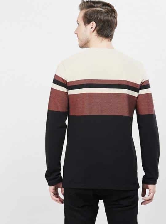 MAX Colourblocked Full Sleeves Crew Neck Mens T-Shirt (Beige, 1000008811201)
