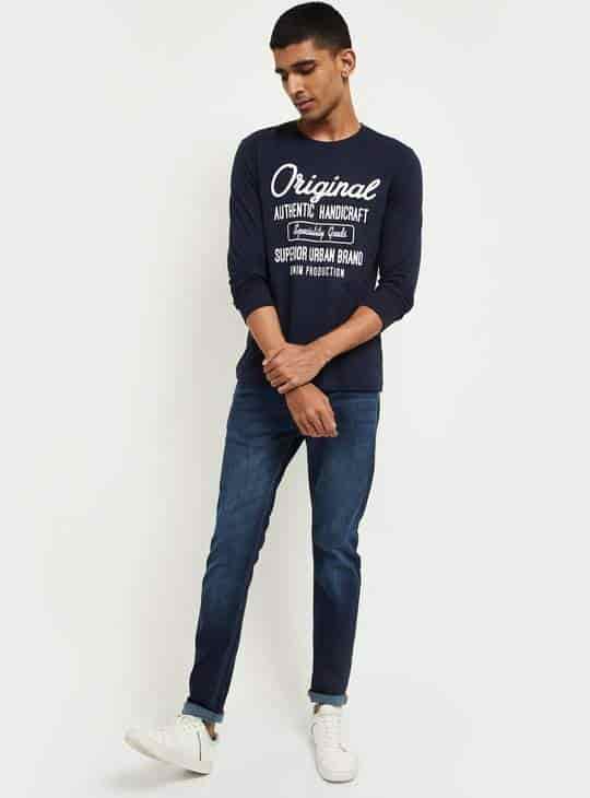 MAX Printed Full Sleeves Mens T-Shirt (Blue, 1000009769296)