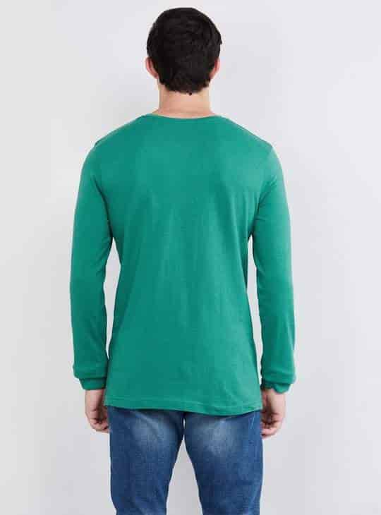 MAX Printed Full Sleeves Mens T-Shirt (Green, 1000008657989)