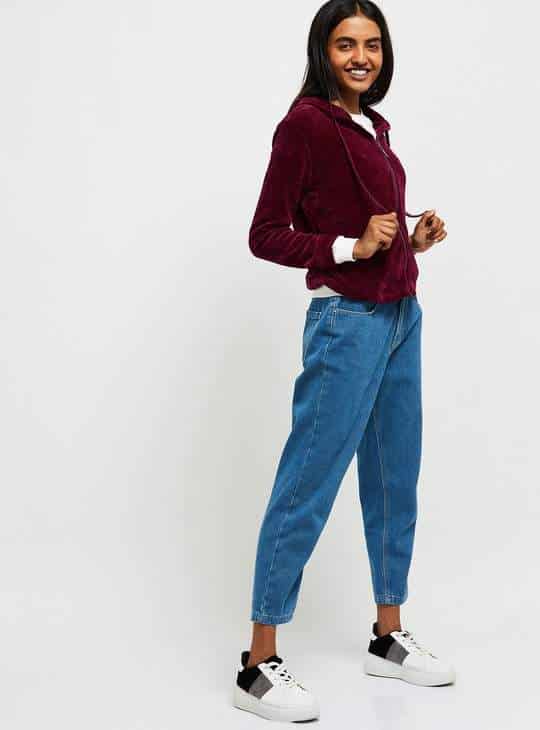MAX Ribbed Zip-Front Hoodie for Womens (Red, 1000009224381)