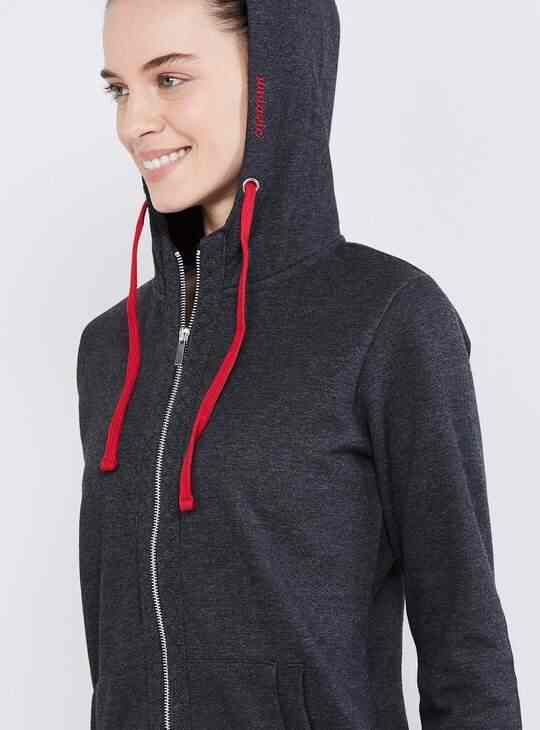 MAX Textured Zip-Front Hoodie for Womens (Grey, 1000009311628)