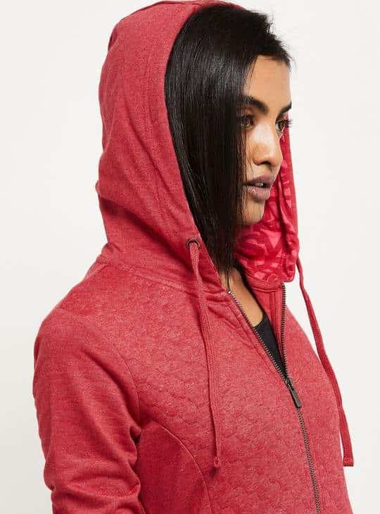 MAX Textured Zip-Front Hoodie for Womens (Red, 1000009311203)