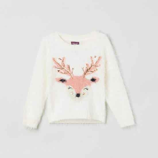 MAX Embellished Fuzzy Knit Girls Sweater (Beige, 1000009347687)