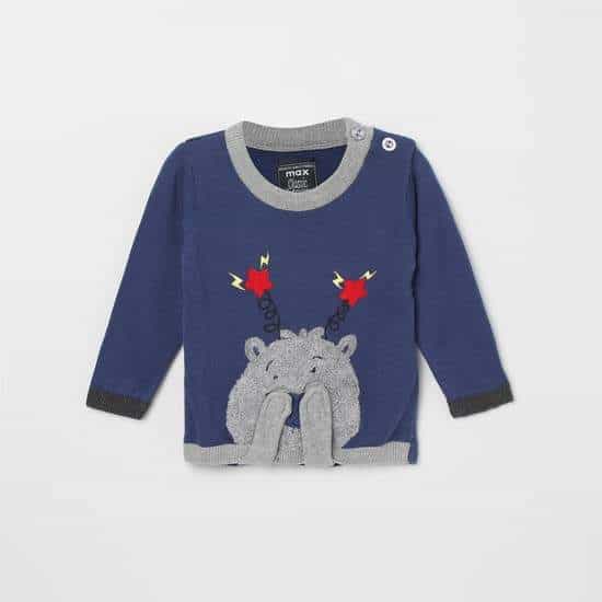 MAX Embroidered Full Sleeves Boys Sweater (Blue, 1000009247908)