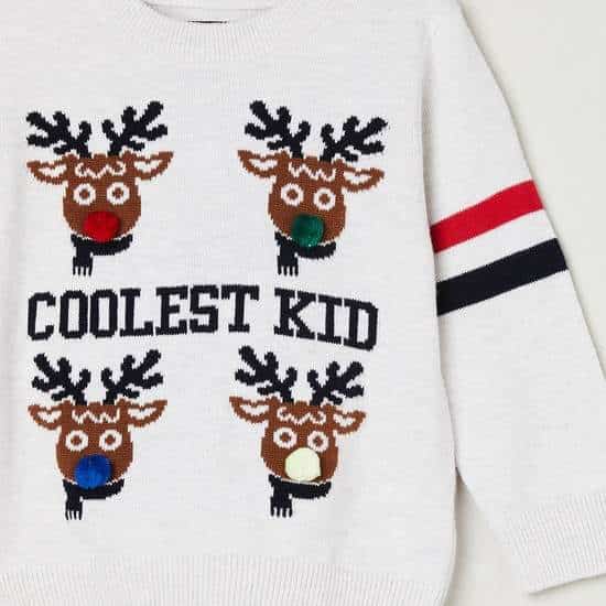 MAX Patterned Knitted Crew Neck Boys Sweater (Grey, 1000009247838)
