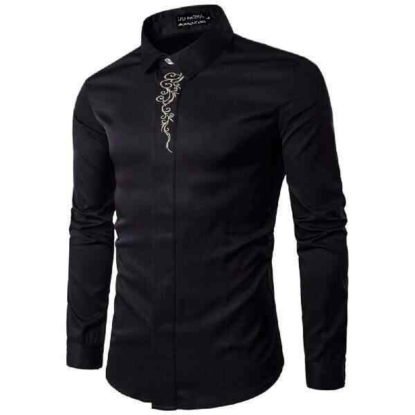 Mens Black Party Wear Shirt (L) in 