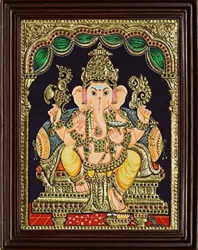 Buy Myangadi Traditional Ganesha Tanjore Painting 22 Carat Gold