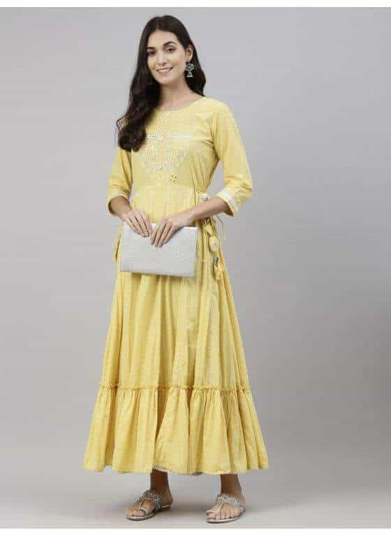 Neeru's A0657 Cotton Fabric Tunic (XXL, Yellow)