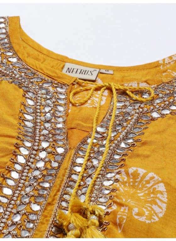 Neeru's N16 Muslin Fabric Tunic (XXL, Mustard)