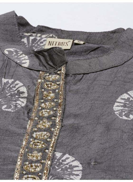 Neeru's N17 Muslin Fabric Tunic (XXL, Grey)